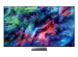 TV Samsung Micro RGB R95H mostra paisagem abstrata e colorida no ecrã.