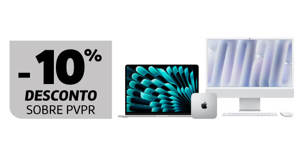 10% Desconto Sobre PVPr em Todos MacBook, iMac e Mac Mini. 12 a 25 de outubro de 2026.