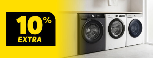 10% Desconto Extra em Máquinas de Roupa Samsung, Hisense e Candy Livre Instalação. 01 a 13 de julho de 2026