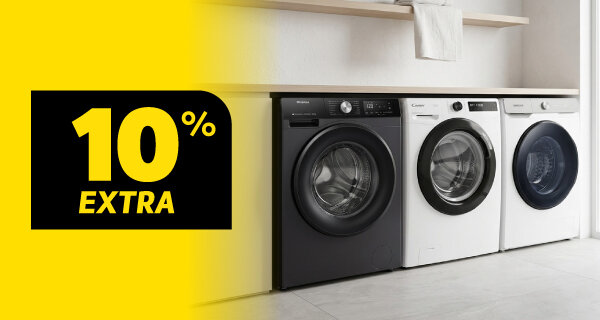10% Desconto Extra em Máquinas de Roupa Samsung, Hisense e Candy Livre Instalação. 01 a 13 de julho de 2026