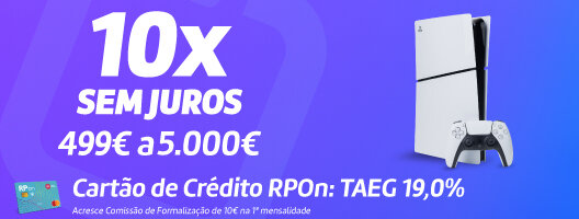 10x Sem Juros de 499€ a 5000€ em Todas as Consolas PS5. Cartão de Crédito RPOn: TAEG 19,0%. 01 a 14 junho de 2026. 10x Sem Juros de 499€ a 5000€ em Todas as Consolas PS5. Cartão de Crédito RPOn: TAEG 19,0%. 01 a 14 junho de 2026.