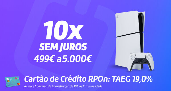 10x Sem Juros de 499€ a 5000€ em Todas as Consolas PS5. Cartão de Crédito RPOn: TAEG 19,0%. 01 a 14 junho de 2026. 10x Sem Juros de 499€ a 5000€ em Todas as Consolas PS5. Cartão de Crédito RPOn: TAEG 19,0%. 01 a 14 junho de 2026.