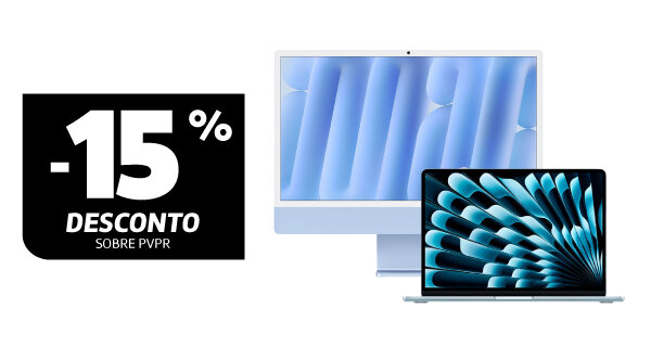 15% Desconto Sobre PVPr em Macbook e iMac. Apple Days. 20 a 22 de junho de 2026. 15% Desconto Sobre PVPr em Macbook e iMac. Apple Days. 20 a 22 de junho de 2026.