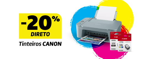 20% Desconto Direto nos Tinteiros Canon, na compra conjunta de uma impressora. 04 março a 05 de abril de 2026.