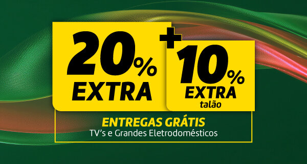 20% Extra + 10% Extra em Talão e Entregas Grátis em TVs e Grandes Eletrodomésticos. 25 a 26 de junho de 2026.