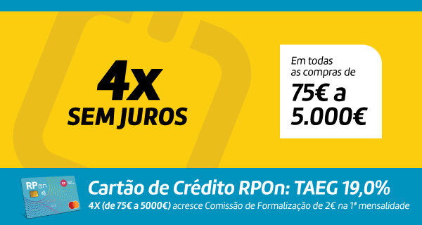 4x Sem Juros em todas as compras de 75€ a 5.000€. Válido 01 abril a 21 março de 2026