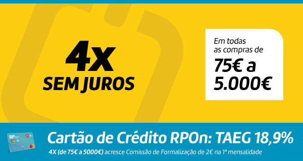 4x Sem Juros em todas as compras de 75€ a 5.000€. Válido 01 janeiro a 31 março de 2026