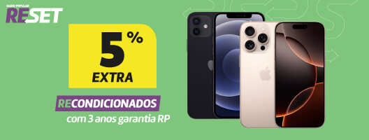 5% Desconto Extra em Smartphones Recondicionados. Utiliza o código: RESET5. Válido de 08 a 11 de maio de 2026.