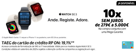 Já Disponível Apple Watch SE 3 com 10x Sem Juros. Válido de 19 setembro a 02 novembro de 2025