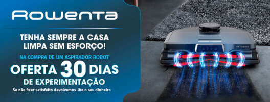 Na compra de um aspirador robot Rowenta, oferta experimentação durante 30 dias. Válido de 01 novembro a 31 dezembro 2025 Na compra de um aspirador robot Rowenta, oferta experimentação durante 30 dias. Válido de 01 novembro a 31 dezembro 2025