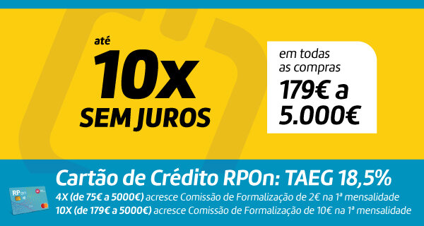 Até 10x Sem Juros em todas as compras 179€ a 5000€. 05 a 19 de agosto de 2026. Até 10x Sem Juros em todas as compras 179€ a 5000€. 05 a 19 de agosto de 2026.