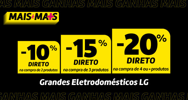 10% Direto na compra de 2 produtos | 15% na compra de 3 produtos | 20% Direto na compra de 4 ou +. Mais é Mais.