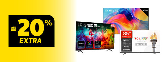 Até 20% Desconto Extra em Televisões Samsung, LG e TCL. 07 a 13 de setembro de 2026 Até 20% Desconto Extra em Televisões Samsung, LG e TCL. 07 a 13 de setembro de 2026