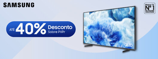 Até 40% Desconto sobre PVPR em TV's Samsung Qled. Aproveita já. 05 a 10 de maio de 2026.