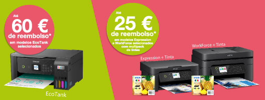 Mega Reembolso. Até 60€ de Reembolso em modelos selecionados Epson. Válido de 01 setembro a 31 dezembro de 2025.