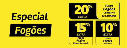 Até 20% Desconto Extra Todos os Fogões Princesse, Hotpoint, Indesit, Century e La Germania. Utiliza o código no carrinho. Até 20% Desconto Extra Todos os Fogões Princesse, Hotpoint, Indesit, Century e La Germania. Utiliza o código no carrinho.