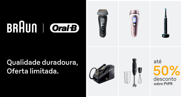 Até 50% Desconto Sobre PVPr em Pequenos Eletrodomésticos e Cuidado Pessoal Braun e Oral-B. Válido de 30 junho a 31 julho 2026 Até 50% Desconto Sobre PVPr em Pequenos Eletrodomésticos e Cuidado Pessoal Braun e Oral-B. Válido de 30 junho a 31 julho 2026