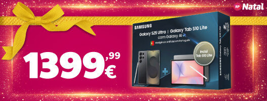 Galaxy S25 Ultra + Tab S10 Lite a 1399,99€ com 30% Desconto Direto. Válido 04 a 31 de dezembro de 2025. Galaxy S25 Ultra + Tab S10 Lite a 1399,99€ com 30% Desconto Direto. Válido 04 a 31 de dezembro de 2025.