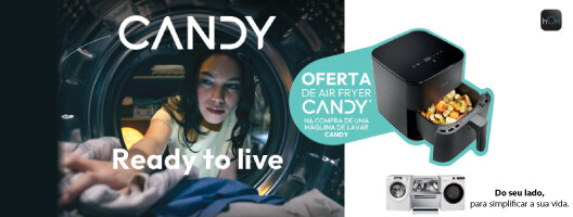 Oferta Air Fryer na compra de uma Máquina de Lavar Candy. Válido de 01 setembro a 31 outubro de 2025.