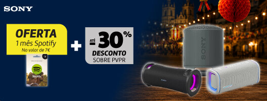Oferta 1 mês Spotify + Até 30% Desconto Sobre PVPr em Colunas Bluetooth Sony. Válido de 15 a 28 junho de 2026. Oferta 1 mês Spotify + Até 30% Desconto Sobre PVPr em Colunas Bluetooth Sony. Válido de 15 a 28 junho de 2026.