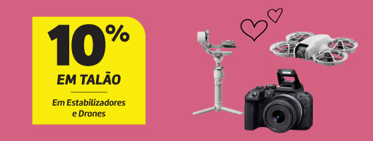 10% em Talão em Máquinas Fotográficas na compra de Estabilizadores e Drones. Válido de 03 a 14 fevereiro de 2026.