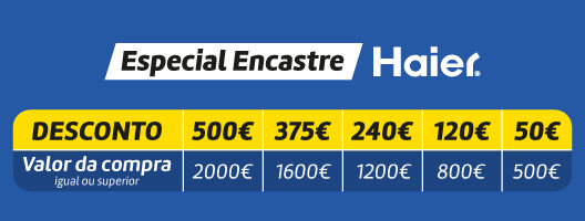 Até 500€ Desconto em Encastre Haier. Válido de 20 agosto a 02 setembro de 2026. Até 500€ Desconto em Encastre Haier. Válido de 20 agosto a 02 setembro de 2026.