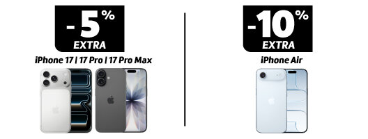 5% Extra em iPhone 17, 17 Pro e 17 Pro Max. 10% Extra em iPhone Air. Válido de 22 a 28 dezembro de 2025.