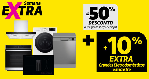 Até 50% Desconto + 10% Desconto Extra em Grandes Eletrodomésticos e Encastre. Válido de 20 a 21 setembro de 2025 Até 50% Desconto + 10% Desconto Extra em Grandes Eletrodomésticos e Encastre. Válido de 20 a 21 setembro de 2025