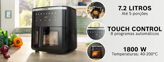 Nova Air Fryer Série 6 MAF671B1 Bosch A rapidez que precisa. O sabor que merece.