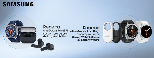 Receba uns Galaxy Buds3 FE na compra de um Galaxy Watch Ultra | Receba até 4 Galaxy SmartTags na compra de um Galaxy Watch8 Receba uns Galaxy Buds3 FE na compra de um Galaxy Watch Ultra | Receba até 4 Galaxy SmartTags na compra de um Galaxy Watch8