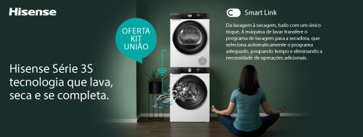 Oferta Kit união na compra de uma Máquina de Lavar Roupa e Máquina de Secar Roupa Hisense. 17 novembro a 31 dezembro 2025 Oferta Kit união na compra de uma Máquina de Lavar Roupa e Máquina de Secar Roupa Hisense. 17 novembro a 31 dezembro 2025