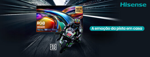 Oferta voucher 12 meses DAZN total na compra de uma Hisense ou projetor Laser. Válido de 17 agosto a 27 setembro 2026.