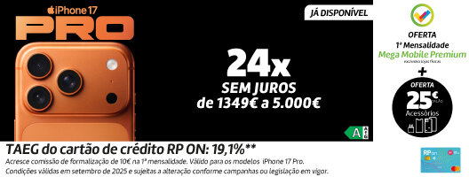 Já Disponível iPhone 17 Pro com 24x Sem Juros. Válido 19 setembro a 05 outubro de 2025. Já Disponível iPhone 17 Pro com 24x Sem Juros. Válido 19 setembro a 05 outubro de 2025.