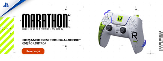 Pré-Venda DualSense Marathon Edição Limitada. 02 de fevereiro a 04 de março. Promoção nos produtos assinalados Pré-Venda DualSense Marathon Edição Limitada. 02 de fevereiro a 04 de março. Promoção nos produtos assinalados
