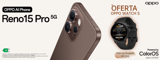 Oferta Oppo Watch S na compra do novo Reno 15 Pro 5g. 15 janeiro a 01 fevereiro de 2026.