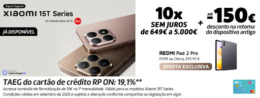 Já Disponível Novos Smartphones Xiaomi 15T Series. Válido 24 setembro a 12 outubro de 2025.