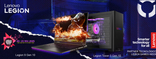 Oferta de bilhete duplo Lisboa Games Week na compra de um Portátil ou Desktop Lenovo Legion. Válido 05 a 16 de novembro.