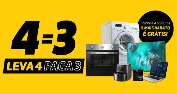 4=3 | Leva 4 Paga 3 em Todas as categorias de produto. Combina 4 produtos o mais barato é grátis. 03 a 06 abril de 2026.