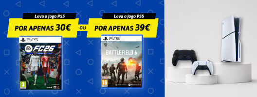 PS5 EA FC 26 ou Battlefield 6. Na compra de Consolas PS5, Comandos PS5 ou Acessórios
