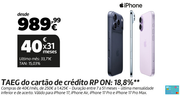Desde 989,99€ em iPhone 17. Válido 15 a 28 dezembro de 2025. Desde 989,99€ em iPhone 17. Válido 15 a 28 dezembro de 2025.