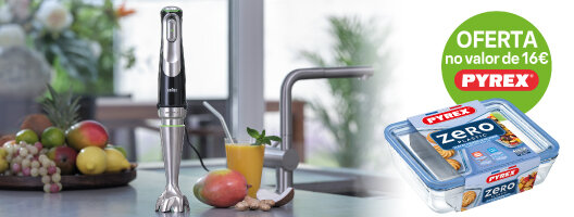 Na compra de Varinha Braun das séries 9X, 7X, e 5V  oferta Pyrex®de 1,5L. Válido de 15 outubro a 31 dezembro de 2025.