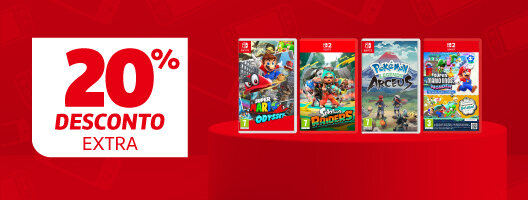 20% Desconto Extra em Todos os Jogos Nintendo Switch e Switch 2. Válido de 06 a 12 julho de 2026. 20% Desconto Extra em Todos os Jogos Nintendo Switch e Switch 2. Válido de 06 a 12 julho de 2026.