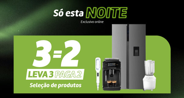 Leva 3 Paga 2 Grandes e Pequenos Eletrodomésticos. Válido das 22h de 28 abril às 10h de 29 abril de 2026. 