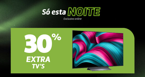 30% Extra em 30 TV's. Válido das 22h de 28 abril às 10h de 29 abril de 2026. 