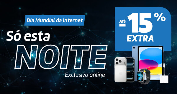 Até 15% Desconto Extra Especial Apple. 22h de 17 maio às 10h de 18 maio de 2026. Consulta condições.