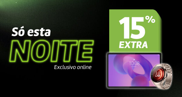15% Desconto Extra em Tablets Lenovo e Smartwatches Huawei. 22h de 16 de julho às 10h de 17 de julho de 2026. 15% Desconto Extra em Tablets Lenovo e Smartwatches Huawei. 22h de 16 de julho às 10h de 17 de julho de 2026.