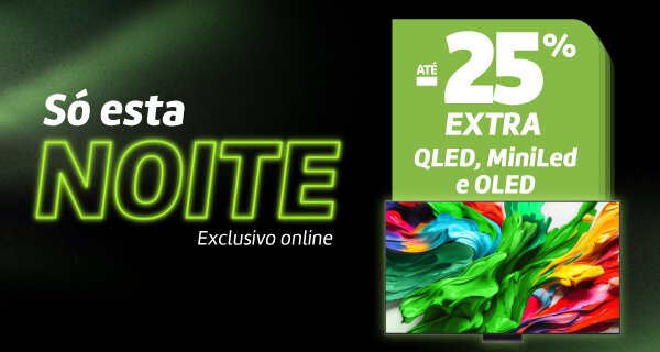 Até 25% Desconto Extra em Televisões QLED, MiniLed e OLED. 22h de 06 de agosto às 10h de 07 de agosto de 2026. Até 25% Desconto Extra em Televisões QLED, MiniLed e OLED. 22h de 06 de agosto às 10h de 07 de agosto de 2026.