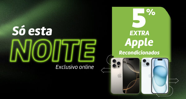 5% Desconto Extra em Recondicionados Apple. 22h de 13 de agosto às 10h de 14 de agosto de 2026. 5% Desconto Extra em Recondicionados Apple. 22h de 13 de agosto às 10h de 14 de agosto de 2026.