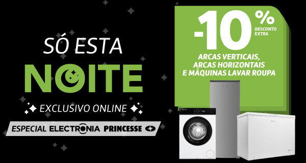 10% Desconto Extra em Arcas Verticais, Arcas Horizontais e Máquinas Lavar Roupa. 22h de 21 outubro às 10h de 22 outubro 2025. 10% Desconto Extra em Arcas Verticais, Arcas Horizontais e Máquinas Lavar Roupa. 22h de 21 outubro às 10h de 22 outubro 2025.