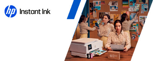 Oferta de 6 Meses Instant Ink nas impressoras HP Deskjet, HP ENVY e HP OfficeJet Pro. 01 de janeiro a 30 de abril de 2026.